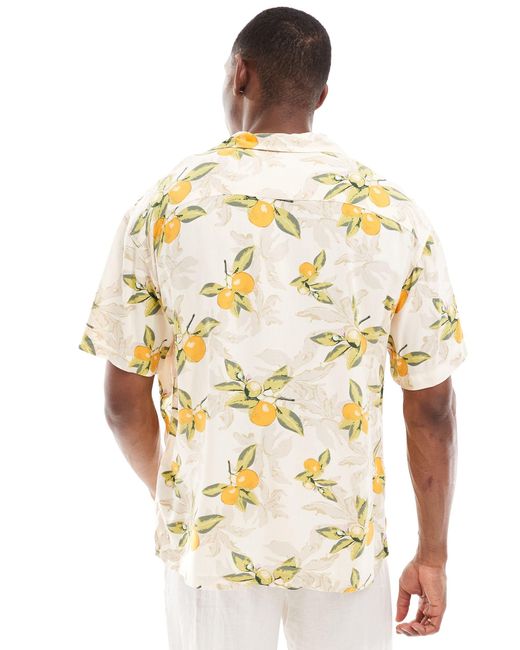 Camicia con stampa di limoni e rever di Jack & Jones in Metallic da Uomo