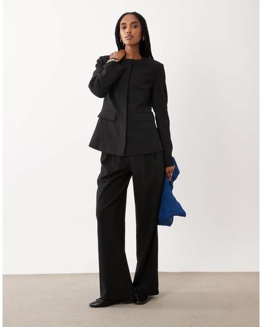 4th & Reckless Blue Structured Collarless Fluted Sleeve Blazer