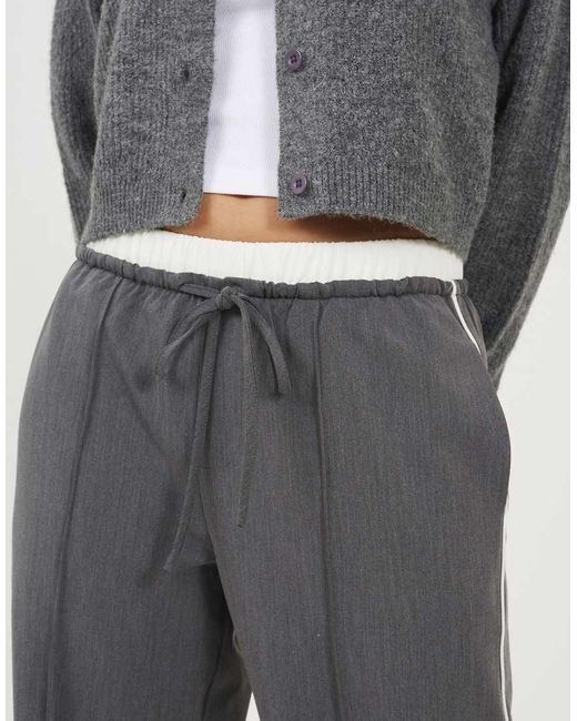 Brave Soul Gray Contrast Waistband Tailored Trousers