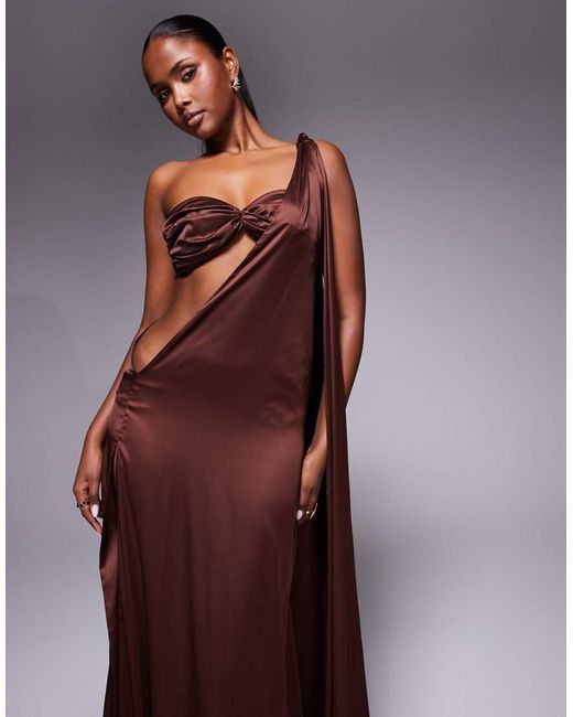 The Dolls House Brown Anthia Asymmetric Satin Maxi Dress