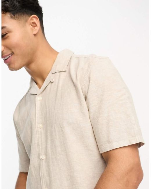 Camisa Beis Con Cuello De Solapas De Mezcla De Lino De -Beis Neutro Only & Sons de hombre de color White