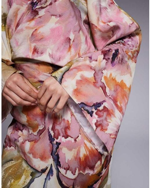 ASOS Multicolor Long Sleeve Tucked Waist Bias Maxi Dress