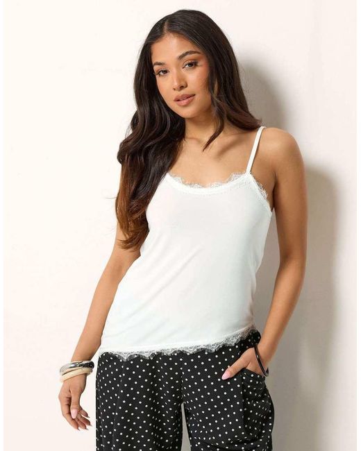 PixieGirl Blue Petite Lace Trim Asymmetric Vest Top