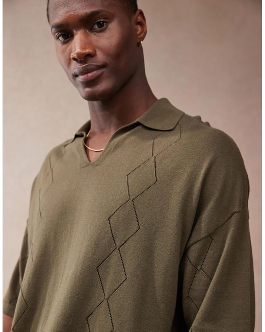 Polo en maille coupe carrée décontractée avec col à encoche et motif en maille pointelle - foncé ASOS pour homme en coloris Green