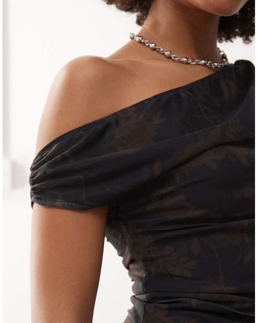 Motel Natural Tohari Off Shoulder Aysmetric Ruffle Mini Dress