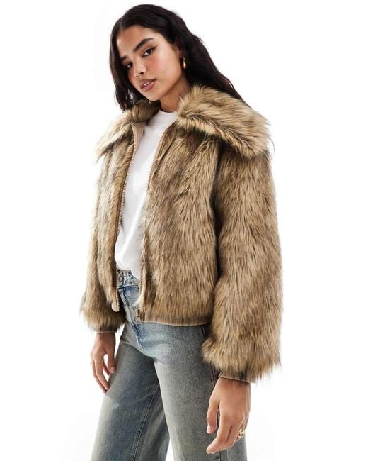 Stradivarius Natural Str Faux Fur Jacket