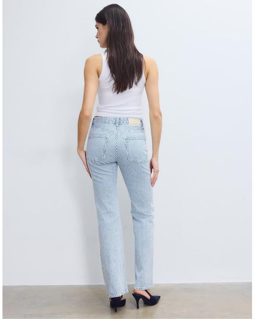 Stradivarius Blue D98 Straight-leg Vintage Effect Jeans