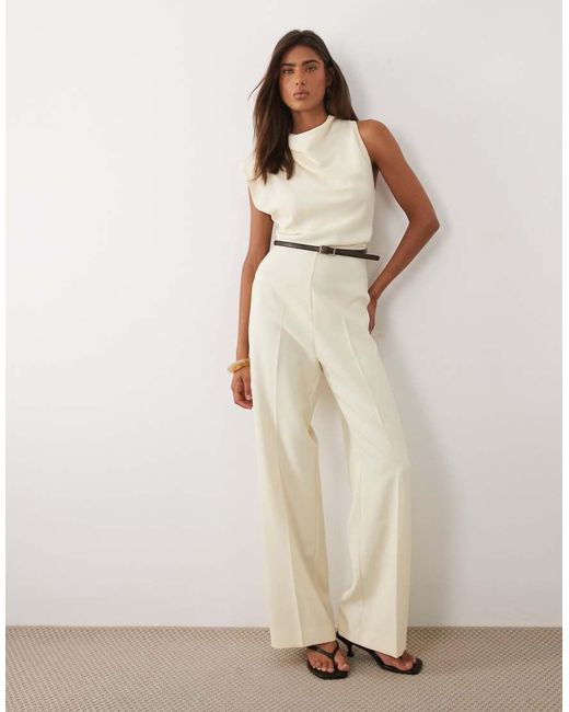 Mango Natural Sleeveless Asymmetric Tailored Jumpsuit