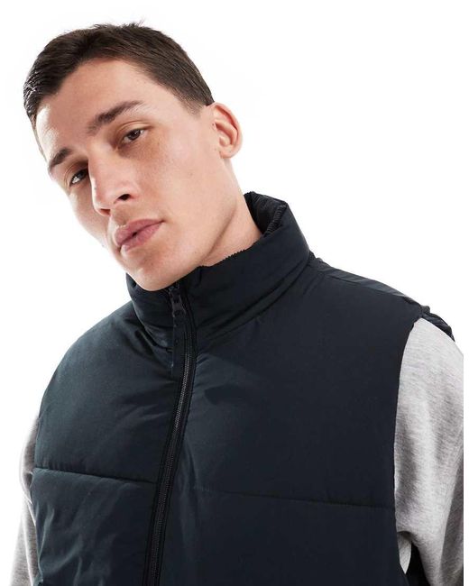 Hollister Black Reversible Nylon/cord Relaxed Fit Puffer Vest for men