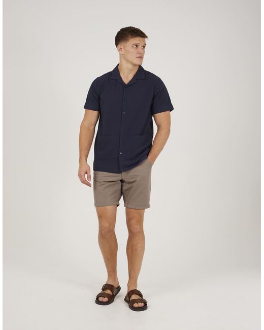 Brave Soul Blue Revere Collar Patch Pocket Short Sleeve Shirt for men