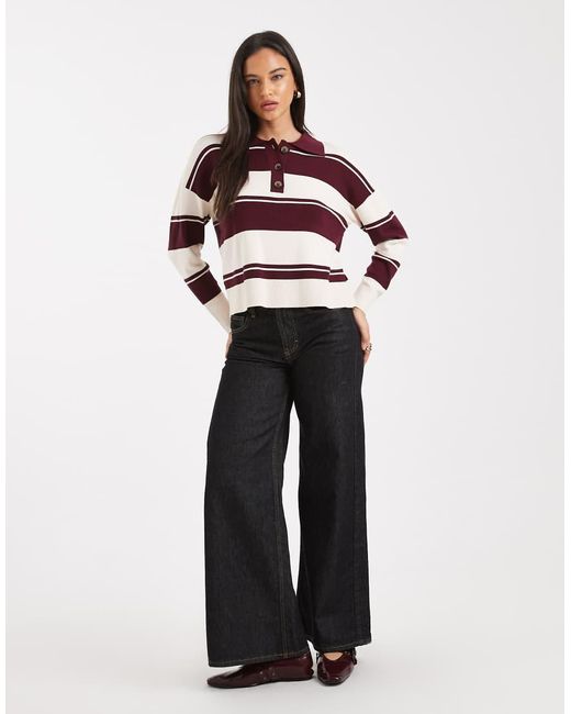 Brave Soul Red Rugby Knit Polo Sweater