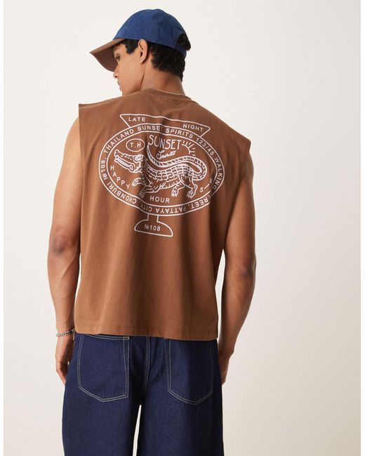 ASOS Blue Oversized Tank With Back City Graphic for men