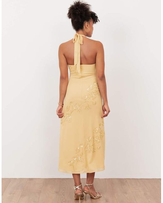 Maya Natural Floral Motif Halter Neck Midaxi Dress