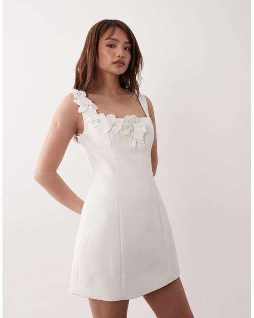 Forever New White Bridal Flower Detail Mini Dress