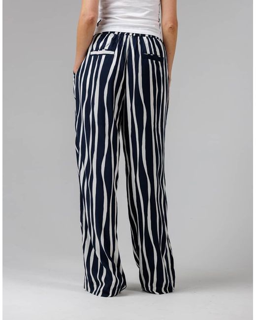 French Connection Blue Cotton Vertical Stripe Wide Leg Relaxed Fit Trousers