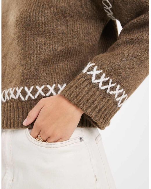 ONLY Brown Contrast Details Round Neck Jumper