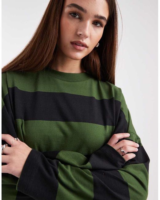 Collusion Green Bold Stripe Long Sleeve T-shirt
