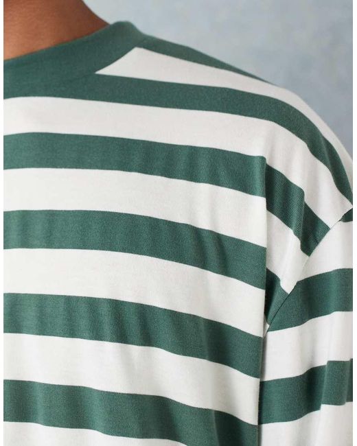 T-Shirt A Maniche Lunghe Squadrata Oversize Pesante Verde A Righe di ASOS in Green da Uomo