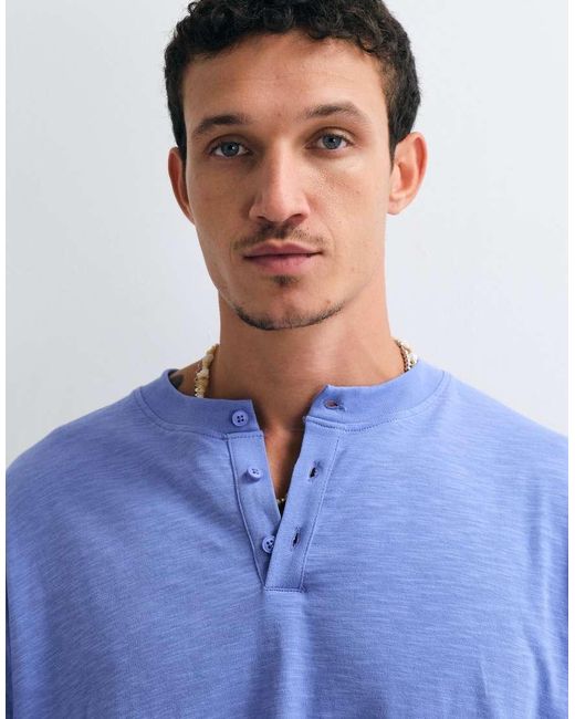 Reclaimed Vintage Blue Long Sleeve Slub Jersey Henley T-shirt for men