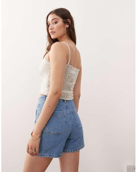 Miss Selfridge Blue Patch Pocket Denim Short