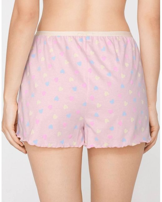 Tezenis Pink Printed Cotton Shorts With Rolled Hem