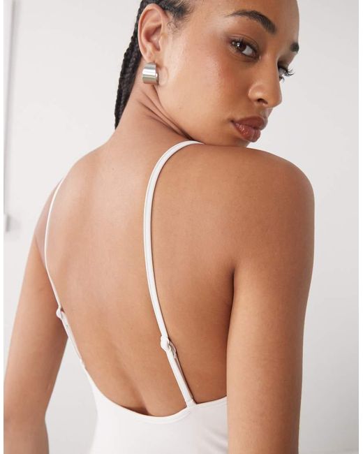 Monki White Scoop Neck High Leg Swimsuit