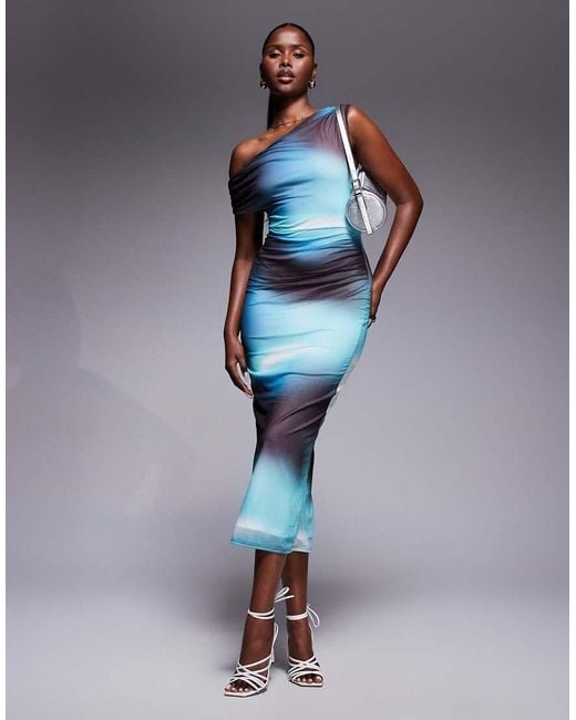 River Island Asymmetric Drape Mesh Midi Dress in Blue | Lyst UK River Island Asymmetric Drape Mesh Midi Dress in Blue | Lyst UK
