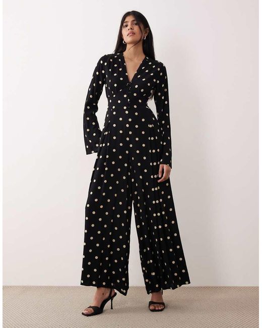 Nobody's Child Black Valencia V Neck Button Detail Pleat Front Jumpsuit