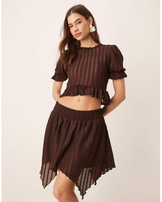 ASOS Natural Co-ord Textured Ruffle Hanky Hem Mini Skirt