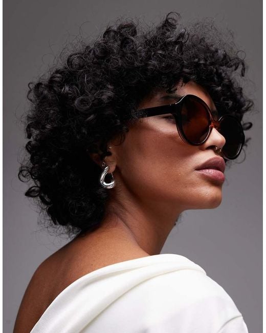 TOPSHOP Black Corfu Large Round Sunglasses