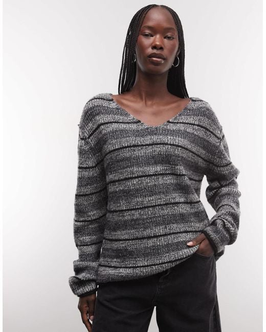 Weekday Gray V Neck Oversized Jumper