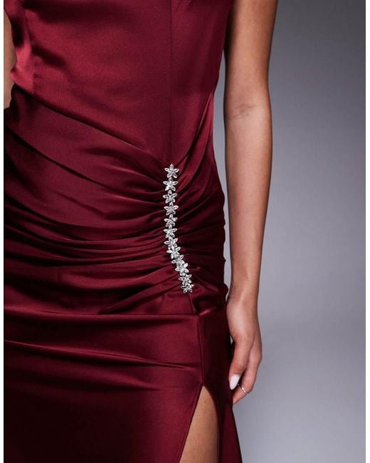 Jarlo Purple Embellished Satin Midaxi Dress With Thigh Split