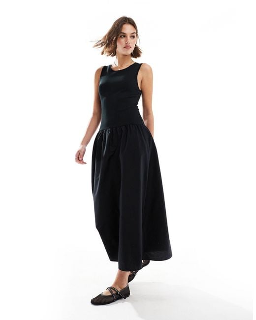 BLACK EMBELLISHED DROP-WAIST MIDI DRESS main image 0