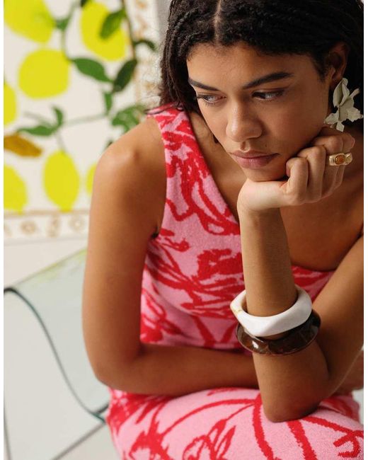 Vestido Rosa Y Rojo Asimétrico Con Estampado De Punto Bradley B De TOPSHOP de color Multicolor
