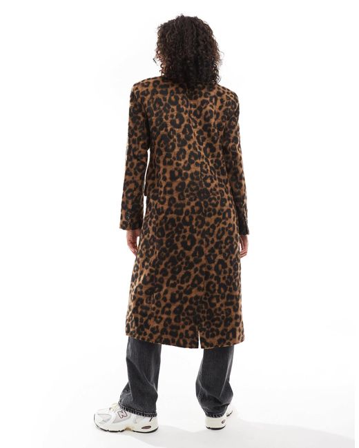 ASOS Brown – longline-duster-jacke mit angerautem leopardenmuster