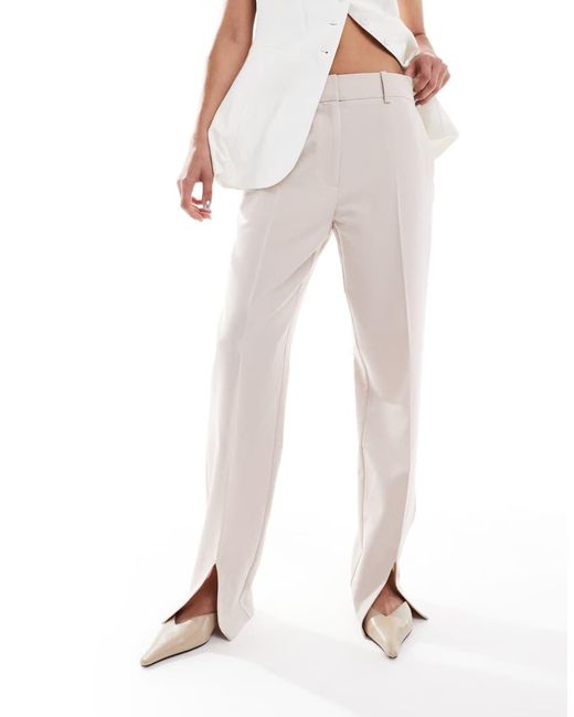 ASOS Elegante Broek Met Rechte Pijpen En Split in het Natural