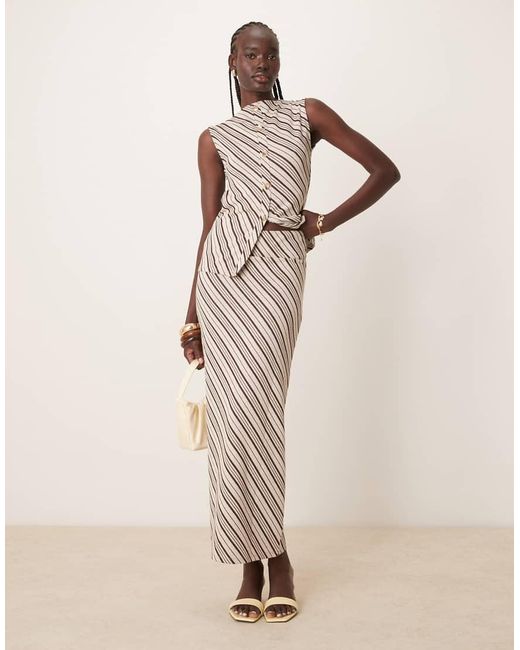 Pretty Lavish Natural Asymmetric Stripe Jersey Maxi Skirt Co-ord