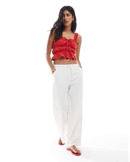Miss Selfridge Gesmokte Top Met Gestrikte Voorkant in het Red