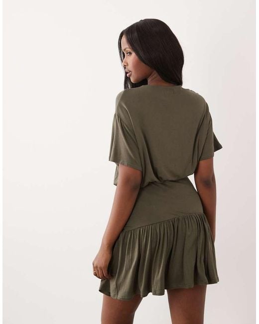 ASOS Natural Peplum Hem Mini Dress With Tied Knot Detail
