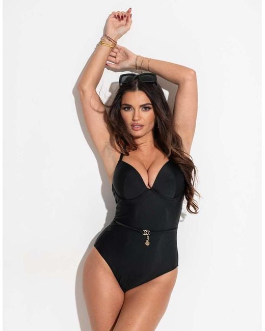Pour Moi Black St Barts Push-Up Boost Padded Underwired Tummy Control Swimsuit