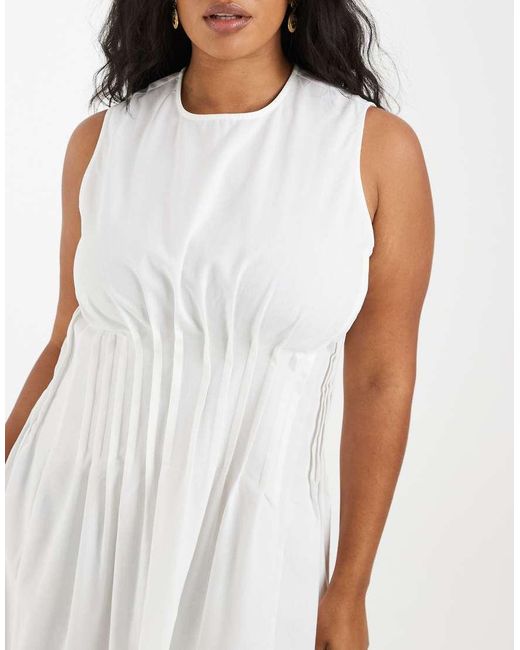 Vero Moda White Poplin Pleated Waist Sleeveless Midi Dress