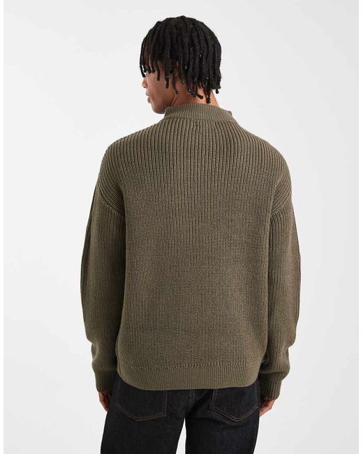 Maglione Lavorato A Coste Inglesi Kaki Scuro Con Zip Corta di New Look in Green da Uomo