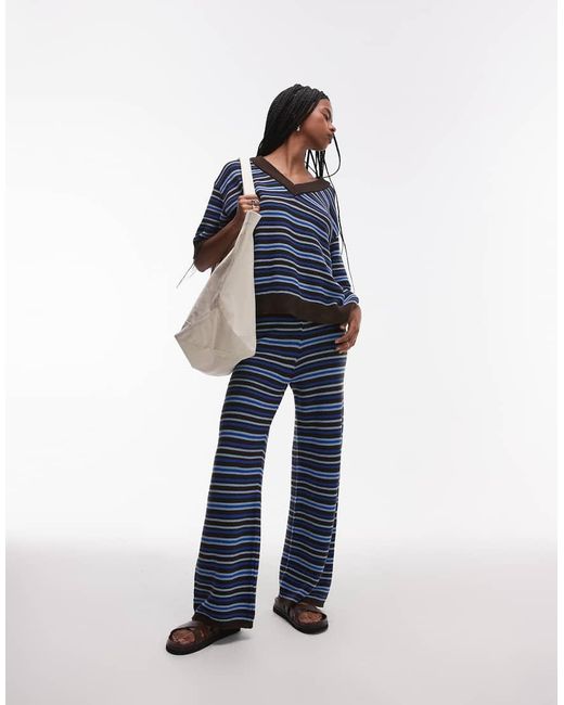 Pantalones Azules A Rayas De Pernera Ancha De Punto De (Parte De Un Conjunto) TOPSHOP de color Blue