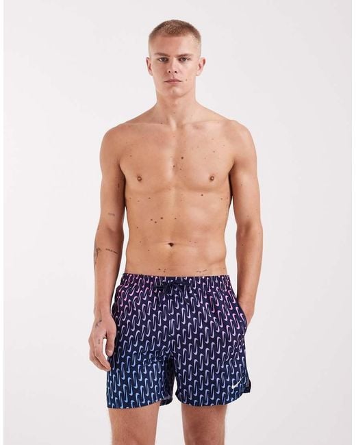 Nike Blue Nike 5 Inch Volley Swoosh Print Swim Shorts for men