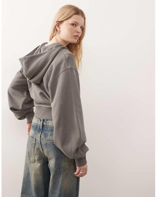 Weekday Gray Structured Asymmetric Zip Through Hoodie
