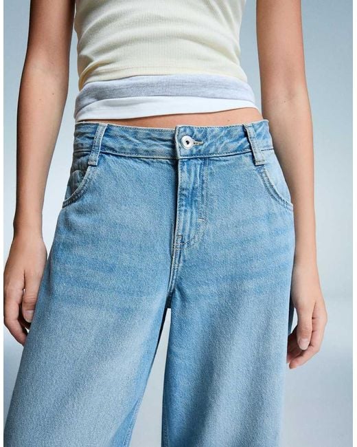 Bershka Blue baggy Wide Leg Jeans