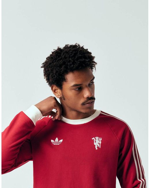 Adidas Originals Red Adidas Football Manchester United Long Sleeve Top