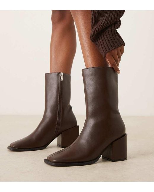 Glamorous Brown Block Heel Square Toe Boots