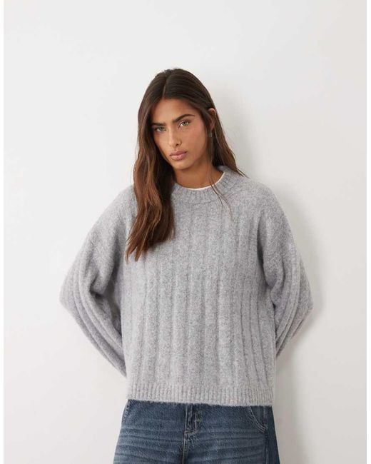 ASOS Gray Wide Rib Boxy Crew Jumper
