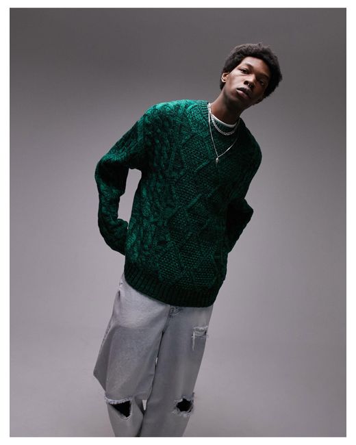 TOPMAN Space Dye Cable Jumper With Wool in Green for Men Lyst